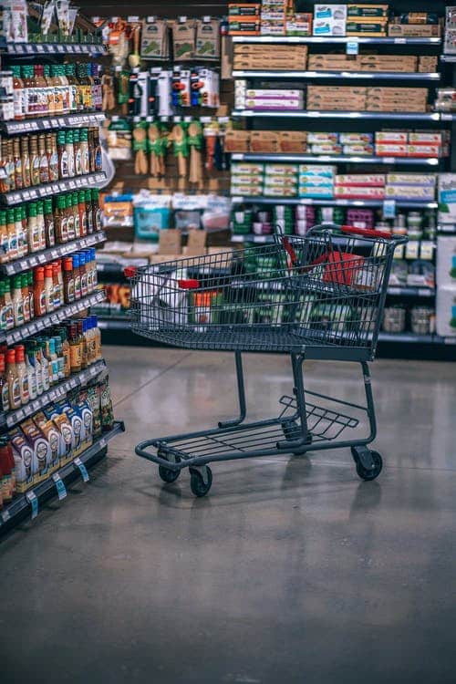 empty cart on a grocery store