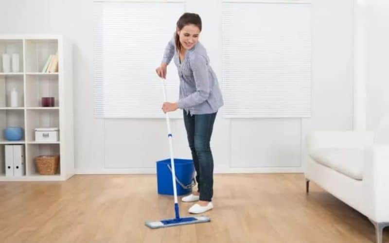 A lady mopping Happily